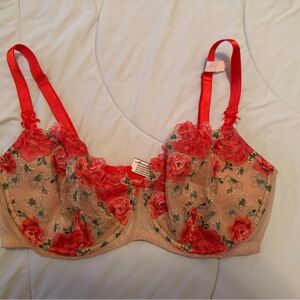 Victoria's Secret Red Embroidered Floral Underwire Bra